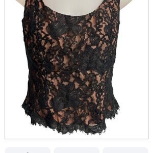 Josephine Sasso New York Black Cream Lace Sleeveless Crop Top Medium Lin…